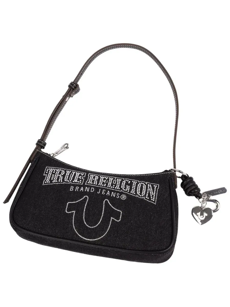 Джинсовая сумка через плечо с блестящим логотипом True Religion — изображение 6 из 7, черный