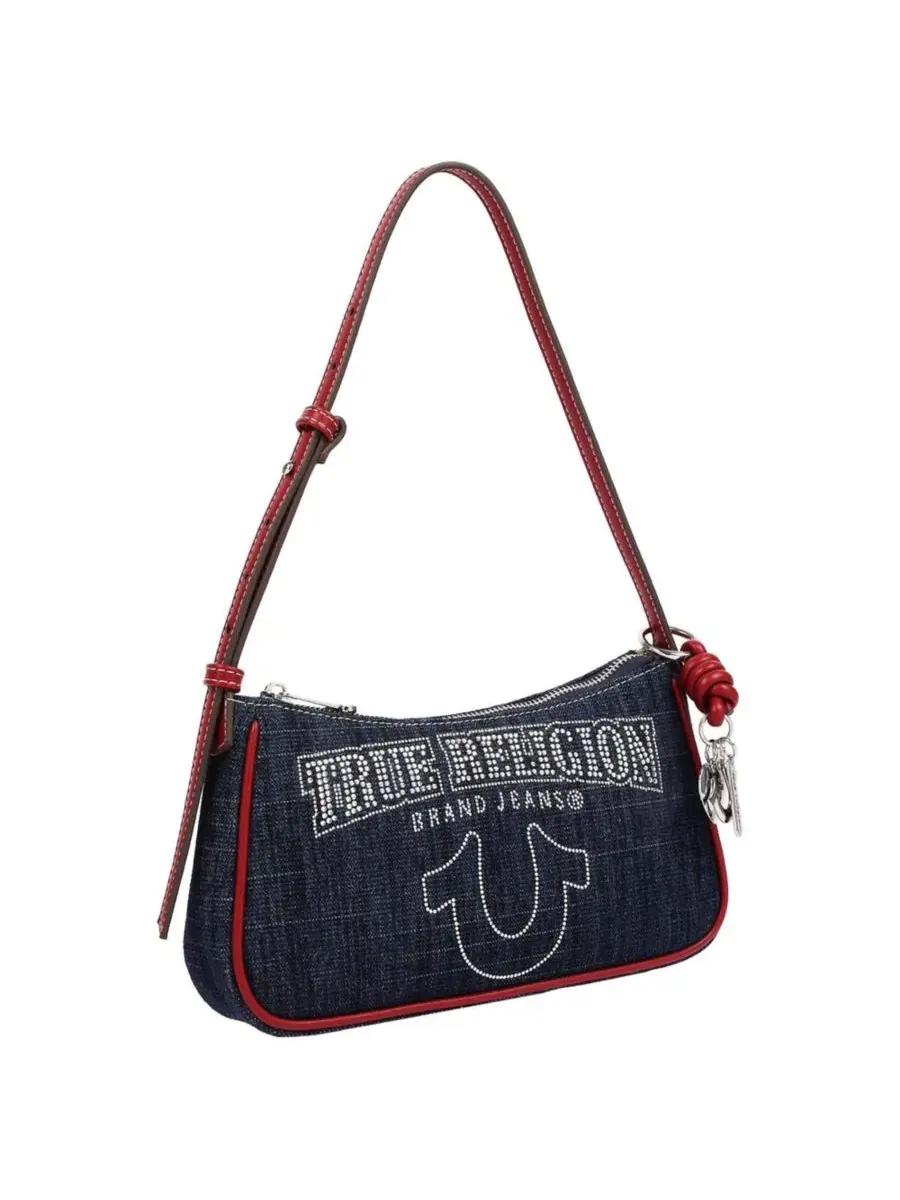 Джинсовая сумка через плечо с блестящим логотипом True Religion — изображение 2 из 7, красный