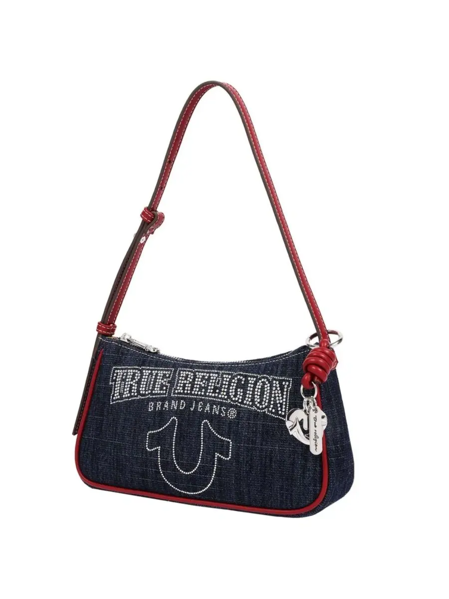 Джинсовая сумка через плечо с блестящим логотипом True Religion — изображение 3 из 7, красный
