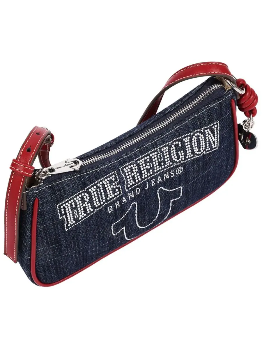 Джинсовая сумка через плечо с блестящим логотипом True Religion — изображение 5 из 7, красный