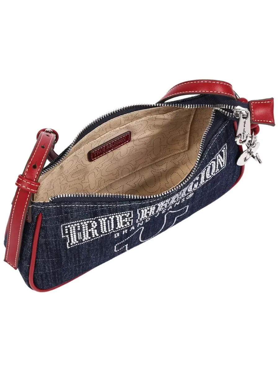 Джинсовая сумка через плечо с блестящим логотипом True Religion — изображение 6 из 7, красный