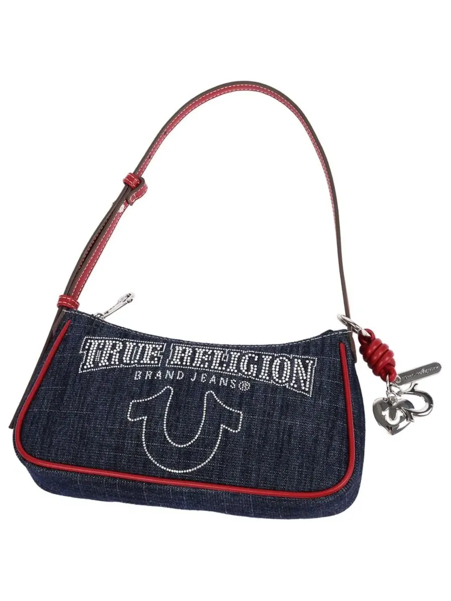 Джинсовая сумка через плечо с блестящим логотипом True Religion — изображение 7 из 7, красный