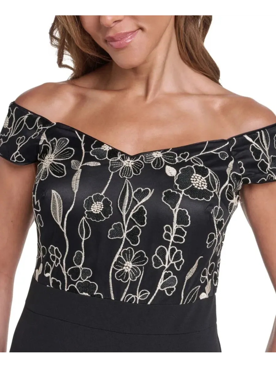 Вечернее платье с цветочной вышивкой, модель Floral Combo-Skirt Gown Eliza J — изображение 4 из 5, черный