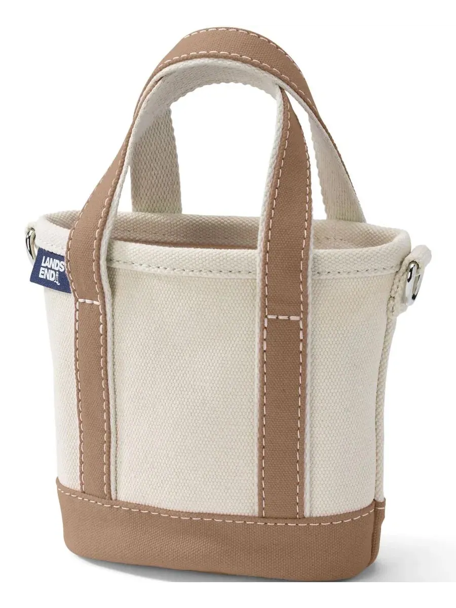 Сумка-шопер из хлопкового канваса Mini Natural Open Top Tote Bag Lands' End, Natural Rich Camel — изображение 1 из 3