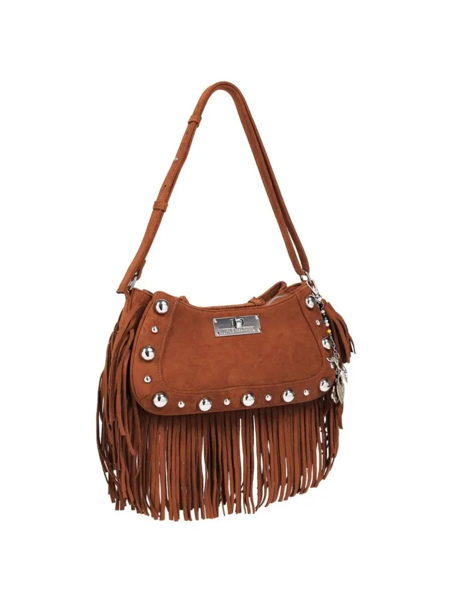 Сумка-хобо с бахромой и отделкой стразами, модель Vintage Dangle Fringe True Religion — изображение 2 из 7, коричневый