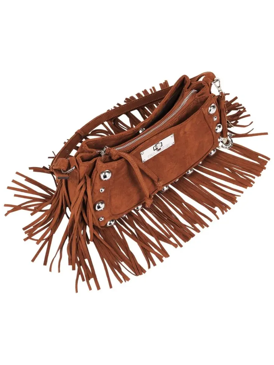 Сумка-хобо с бахромой и отделкой стразами, модель Vintage Dangle Fringe True Religion — изображение 5 из 7, коричневый