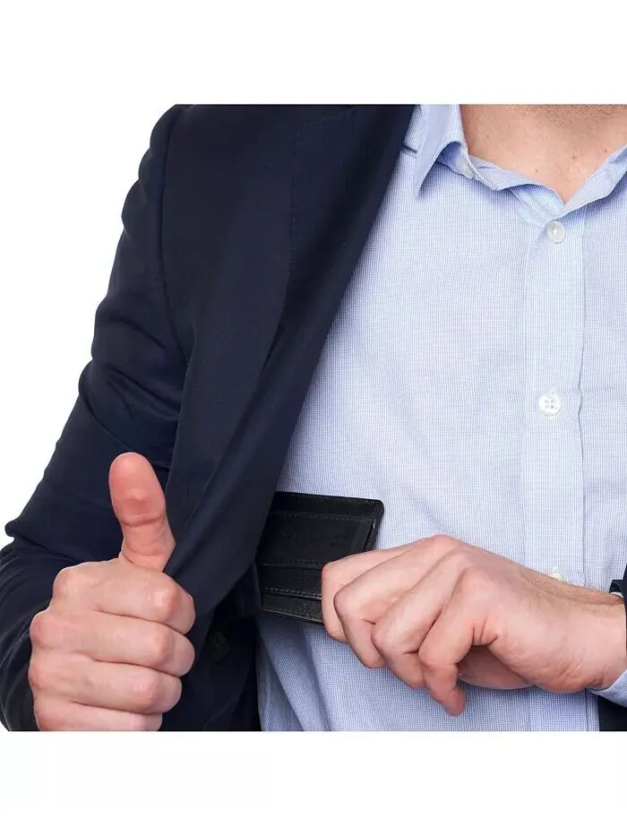 Мужской RFID-зажим для денег, кожаный минималистичный кошелек, чехол для карточек с окном Alpine — изображение 3 из 6, черный