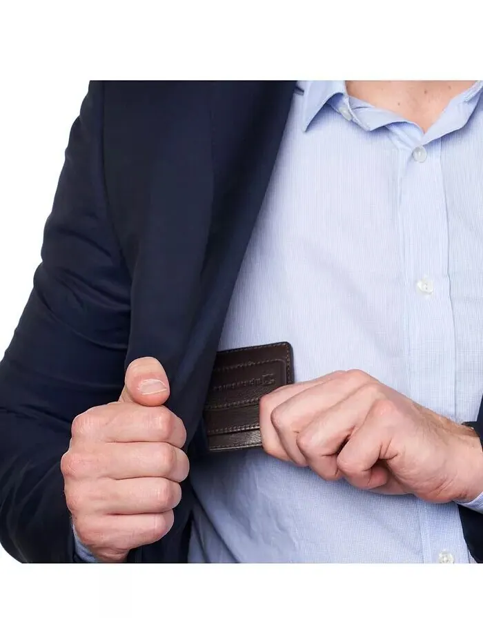 Мужской RFID-зажим для денег, кожаный минималистичный кошелек, чехол для карточек с окном Alpine — изображение 3 из 6