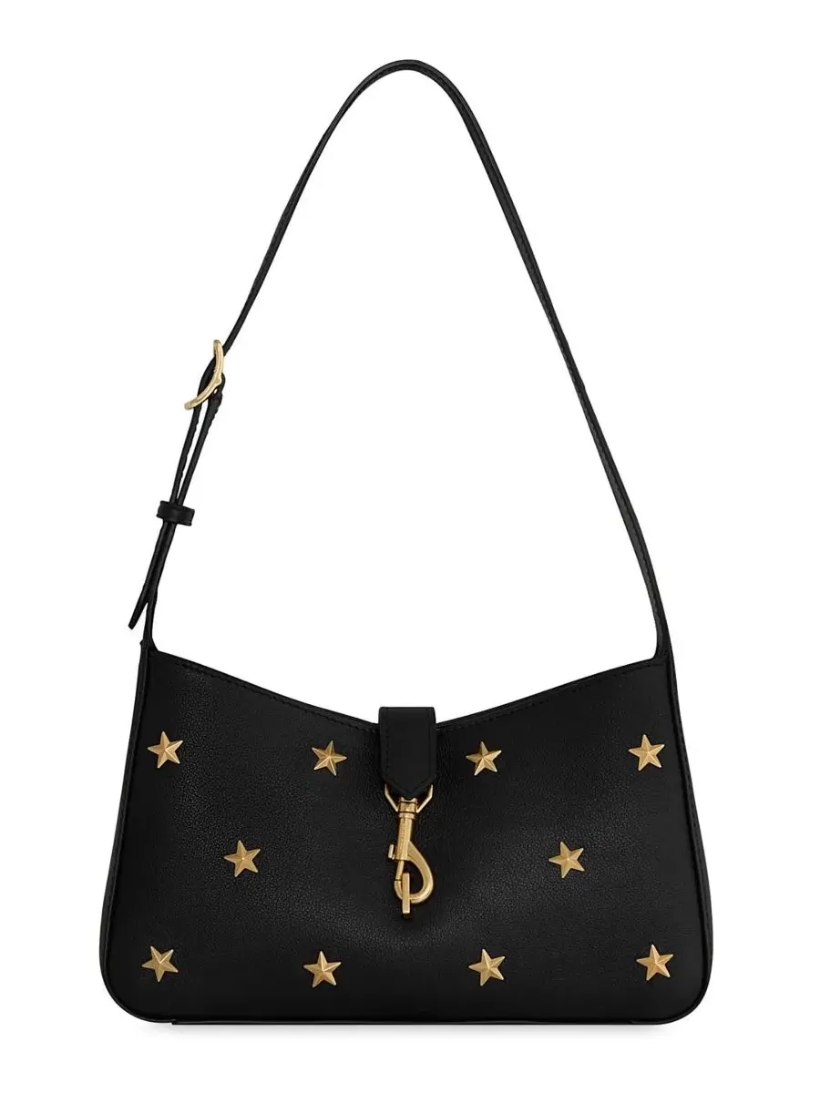 Сумка через плечо из кожи с принтом, Megan Small Star-Studded Leather Shoulder Handbag Rebecca — изображение 1 из 3, черный
