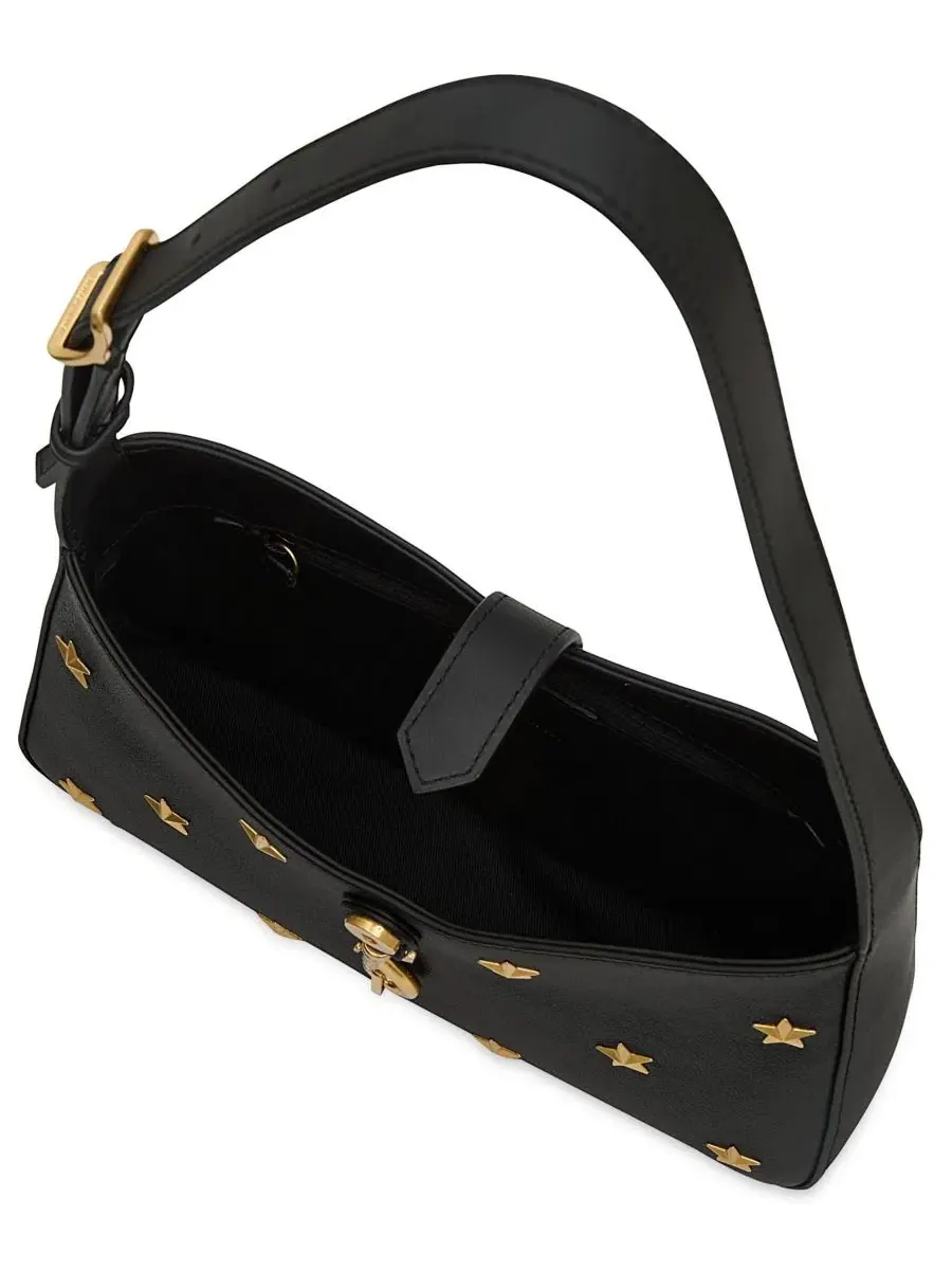 Сумка через плечо из кожи с принтом, Megan Small Star-Studded Leather Shoulder Handbag Rebecca — изображение 3 из 3, черный