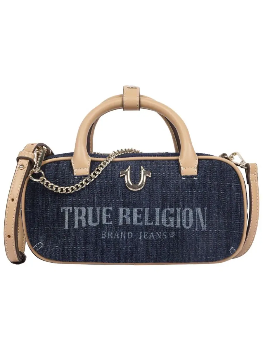 Bentley Denim and PU Mini Satchel - Женская сумка через плечо с верхней ручкой и цепочкой True — изображение 1 из 9, бежевый