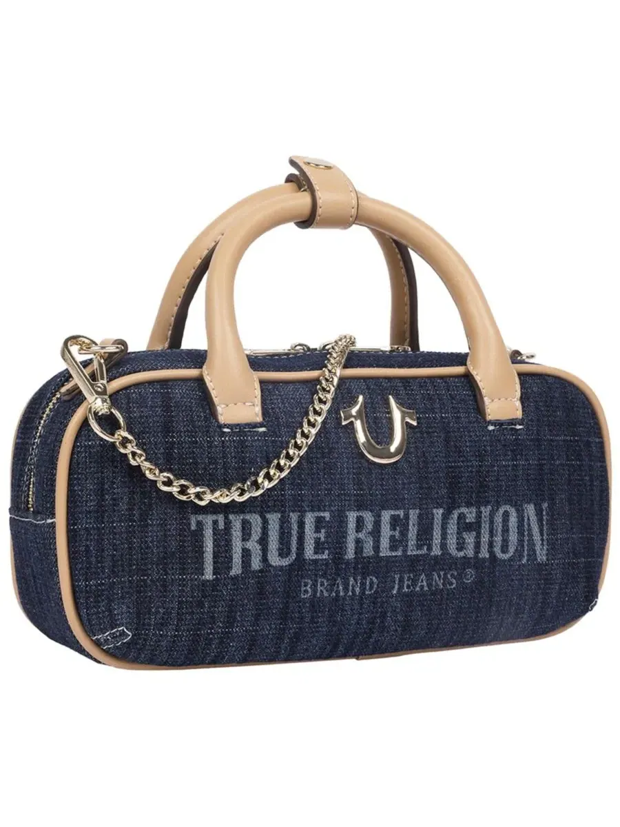 Bentley Denim and PU Mini Satchel - Женская сумка через плечо с верхней ручкой и цепочкой True — изображение 2 из 9, бежевый