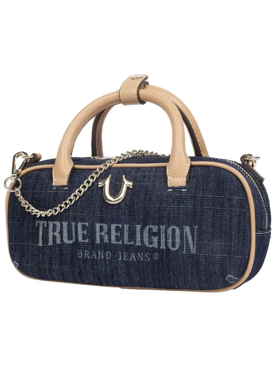 Bentley Denim and PU Mini Satchel - Женская сумка через плечо с верхней ручкой и цепочкой True — изображение 3 из 9, бежевый