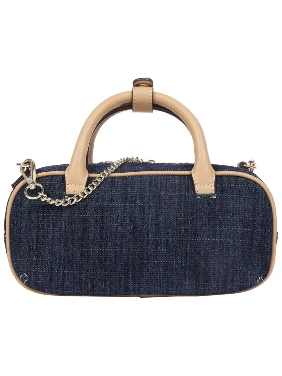 Bentley Denim and PU Mini Satchel - Женская сумка через плечо с верхней ручкой и цепочкой True — изображение 4 из 9, бежевый