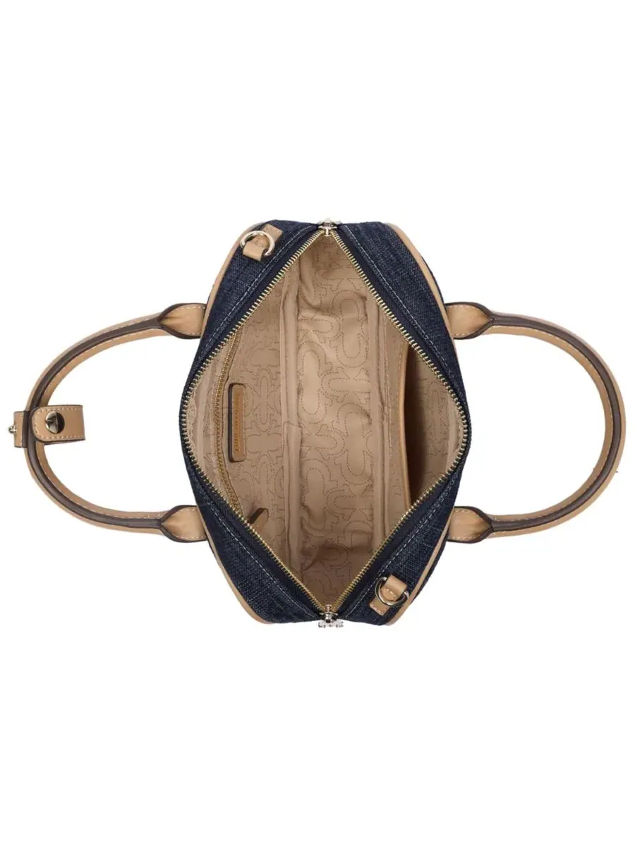 Bentley Denim and PU Mini Satchel - Женская сумка через плечо с верхней ручкой и цепочкой True — изображение 6 из 9, бежевый