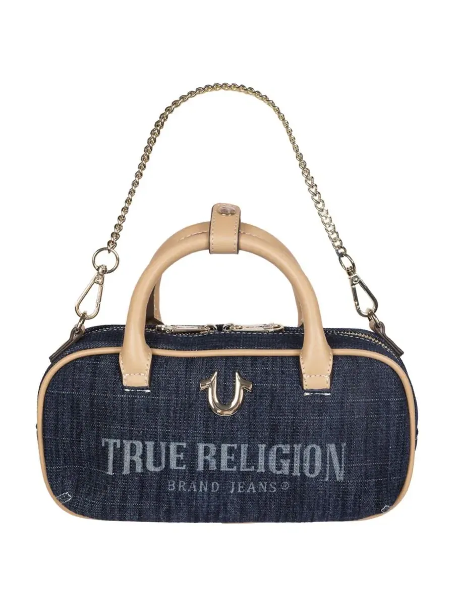 Bentley Denim and PU Mini Satchel - Женская сумка через плечо с верхней ручкой и цепочкой True — изображение 7 из 9, бежевый