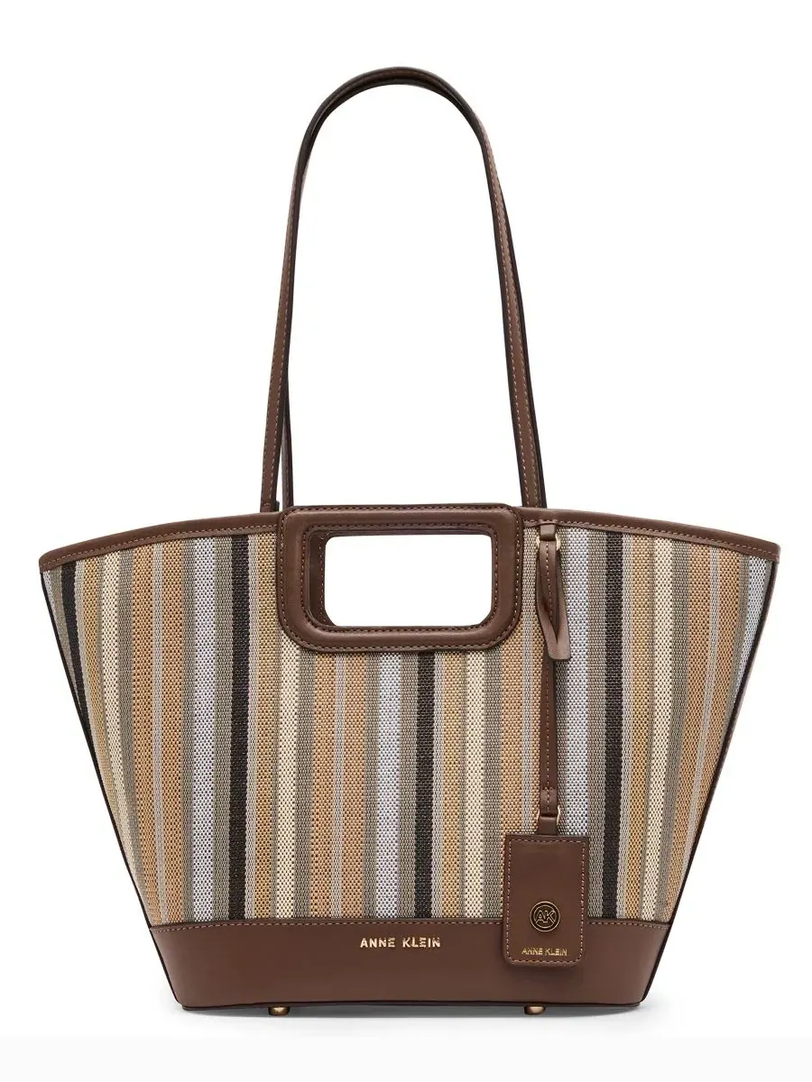 Сумка-тоут с полосками и вырезами, маленькая, с ручкой Anne Klein — изображение 1 из 6, коричневый