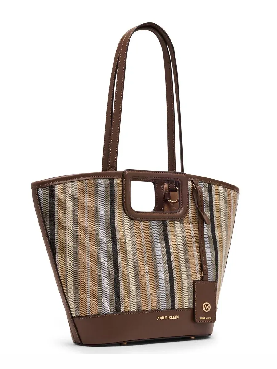 Сумка-тоут с полосками и вырезами, маленькая, с ручкой Anne Klein — изображение 3 из 6, коричневый