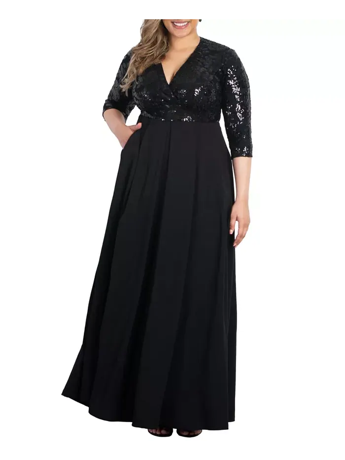 Женское платье Paris с плиссировкой и пайетками, большие размеры Kiyonna — изображение 1 из 3, оникс
