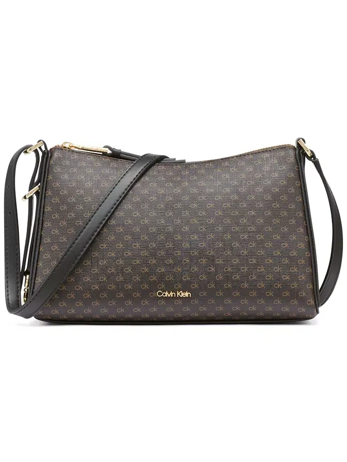 Коричневая сумка-тоут Calvin Klein Mandy Mini Signature — изображение 1 из 6, коричневый хаки черный