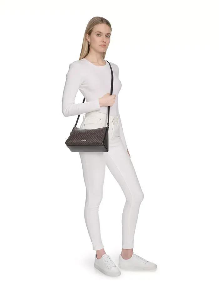 Коричневая сумка-тоут Calvin Klein Mandy Mini Signature — изображение 6 из 6, коричневый хаки черный