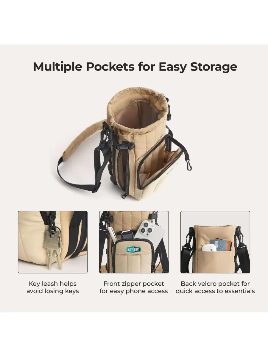 BAGSMART Сумка для бутылки для воды Walker 32 унции - 64 унции с расширяемым дном — изображение 3 из 6, бежевый