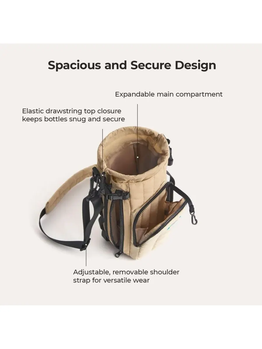 BAGSMART Сумка для бутылки для воды Walker 32 унции - 64 унции с расширяемым дном — изображение 4 из 6, бежевый