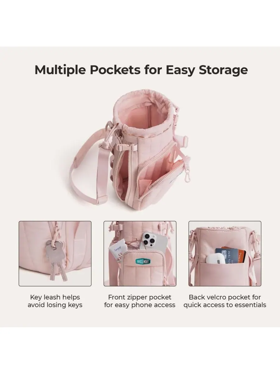 BAGSMART Сумка для бутылки для воды Walker 32 унции - 64 унции с расширяемым дном — изображение 5 из 7, розовый