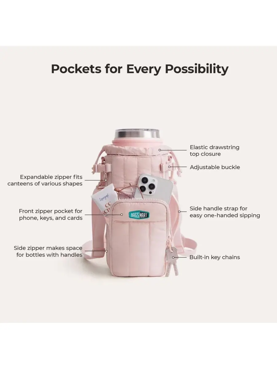 BAGSMART Сумка для бутылки для воды Walker 32 унции - 64 унции с расширяемым дном — изображение 7 из 7, розовый
