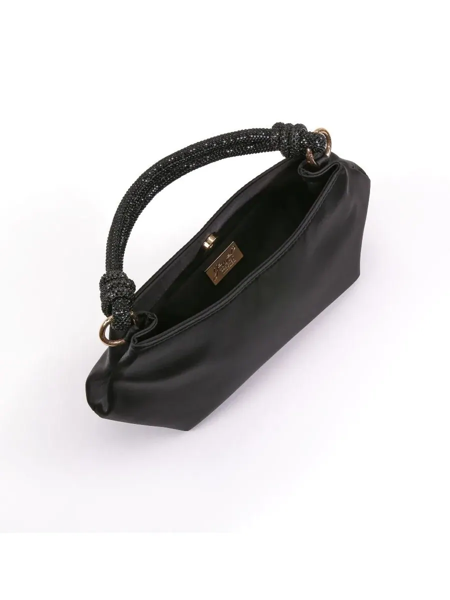 Клатч-конверт из атласа с кристальной ручкой Noelle Jewel Badgley Mischka — изображение 3 из 4, черный