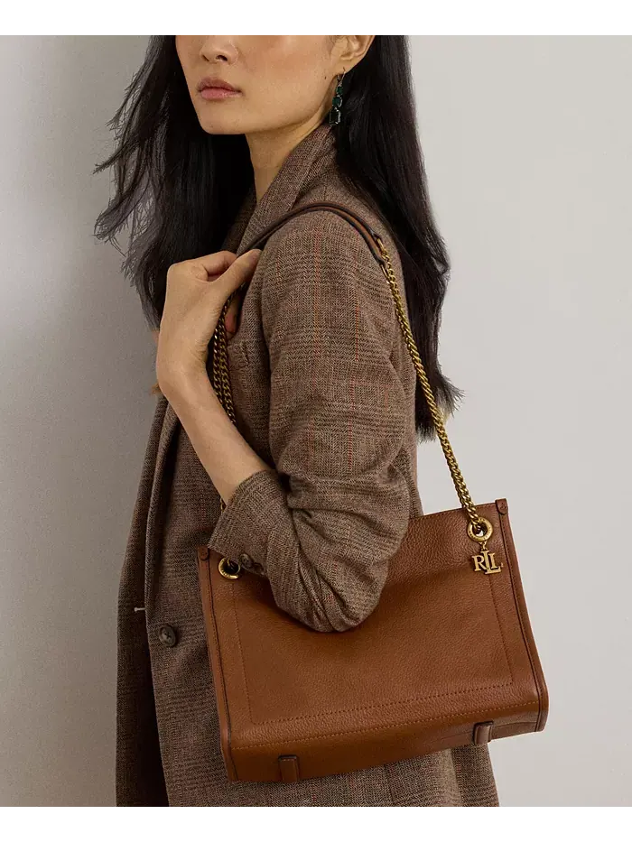 Сумка-тоут Bradley Small из шагреневой кожи Lauren Ralph Lauren — изображение 1 из 6, бежевый