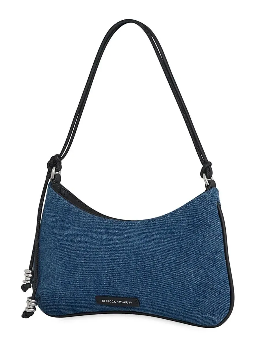 Небольшая сумка через плечо Reina Small Denim Slim Shoulder Rebecca Minkoff — изображение 2 из 3, джинсовый синий