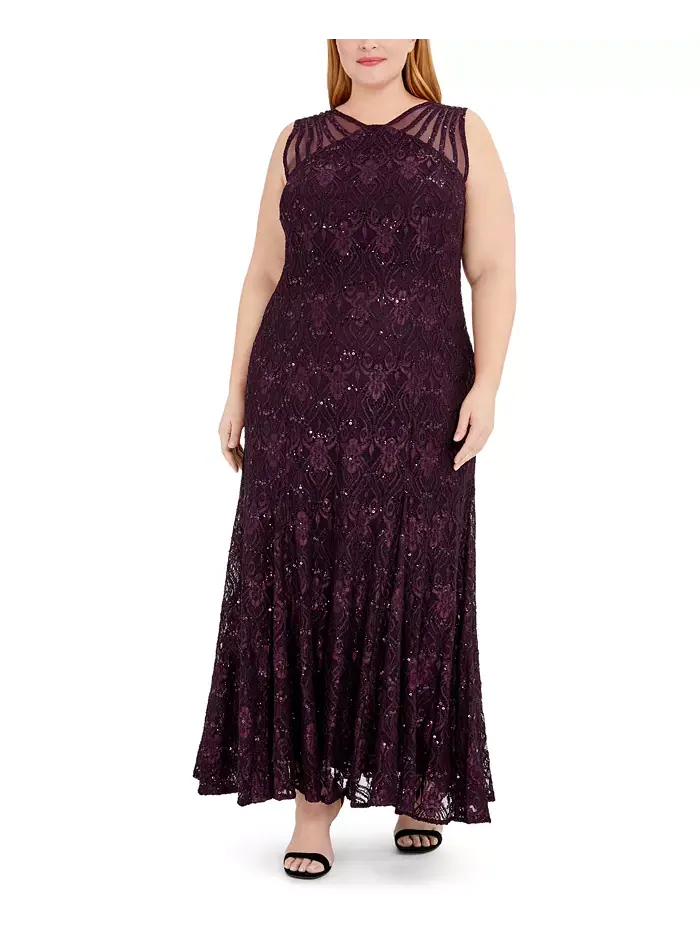 Платье вечернее с кружевом и пайетками Plus Size R & M Richards — изображение 1 из 4, фиолетовый