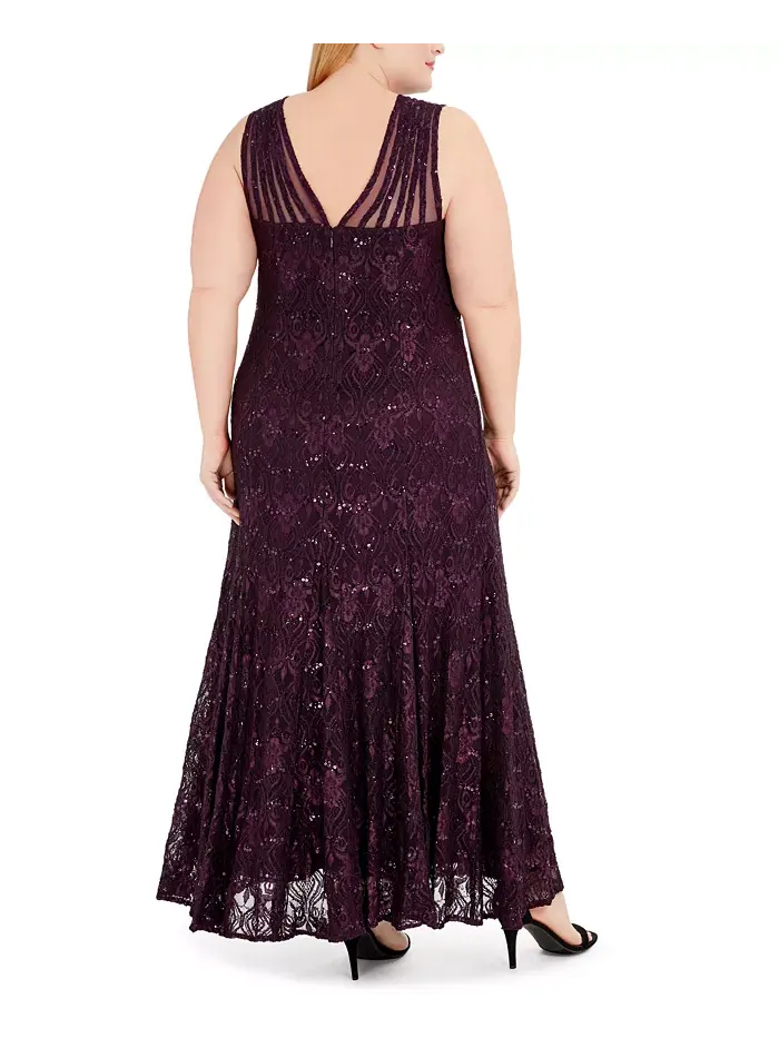 Платье вечернее с кружевом и пайетками Plus Size R & M Richards — изображение 2 из 4, фиолетовый