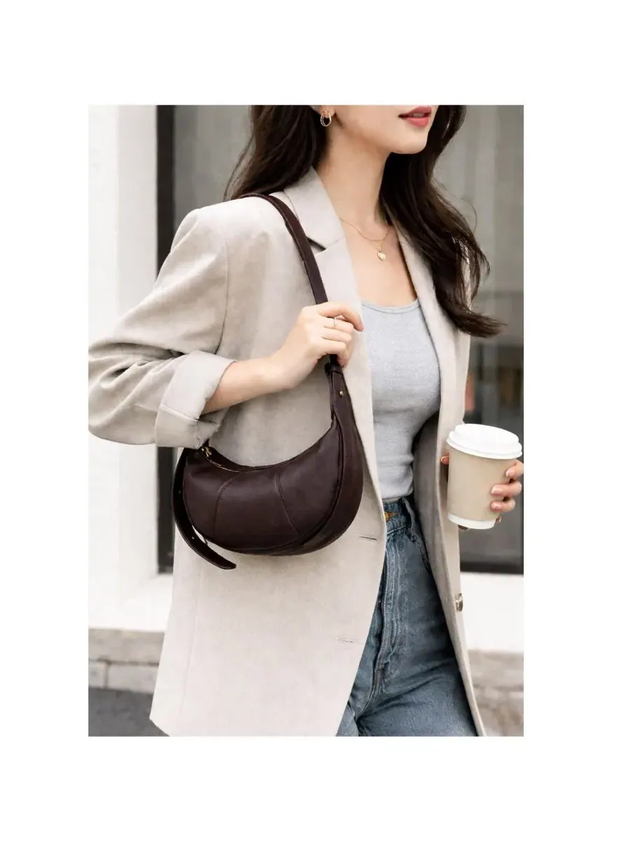 Сумка-хобо Vera Leather Crescent Bag Half-Moon Hobo Croissant Style Dumpling Shoulder Pursher Susu — изображение 2 из 5