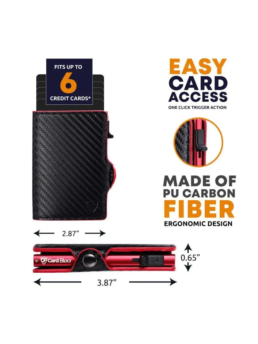Картхолдер-бифолд Conceal Plus Card Blocr RFID Blocking — изображение 2 из 6, черный красный