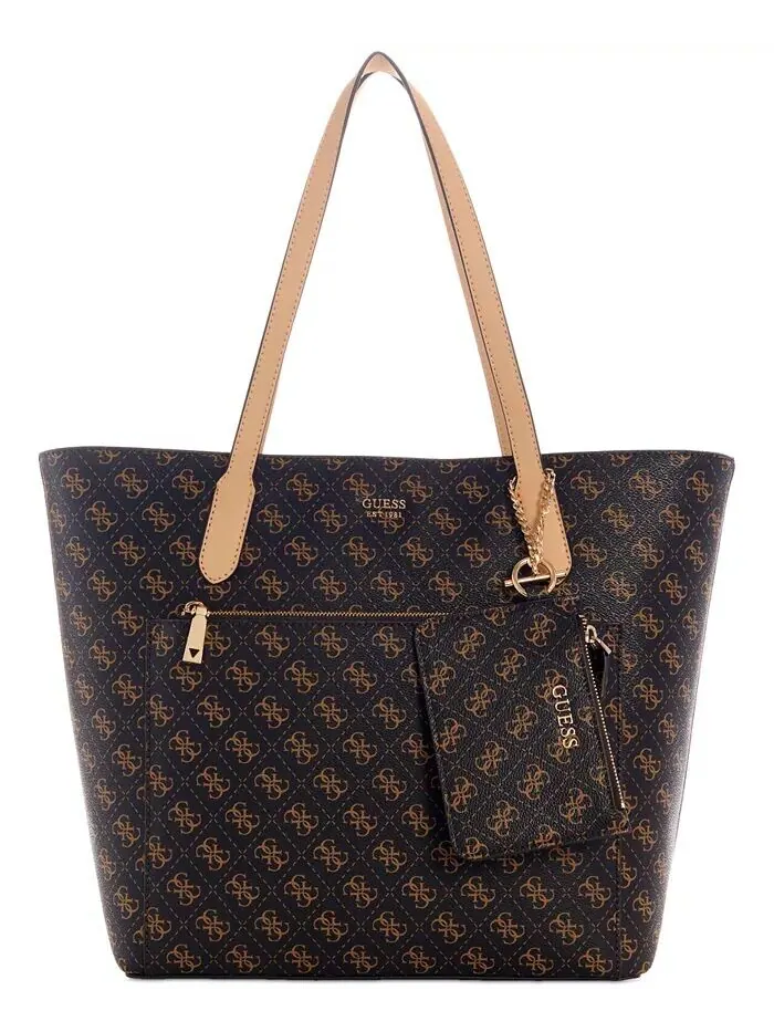 Сумка-тоут GUESS Rylan Monogram с тиснением и верхней молнией — изображение 1 из 5, коричневый