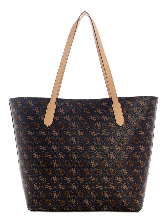 Сумка-тоут GUESS Rylan Monogram с тиснением и верхней молнией — изображение 4 из 5, коричневый
