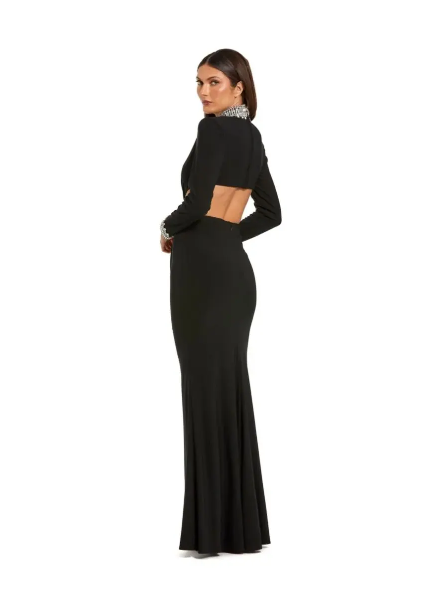 Mac Duggal Женское вечернее платье из трикотажа с длинными рукавами и вырезами, украшенное вышивкой — изображение 2 из 3