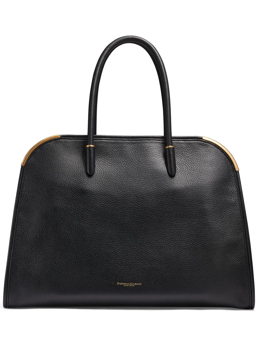 Средняя сумка-тоут из атласной кожи Donna Karan New York — изображение 1 из 5, черный/золотистый