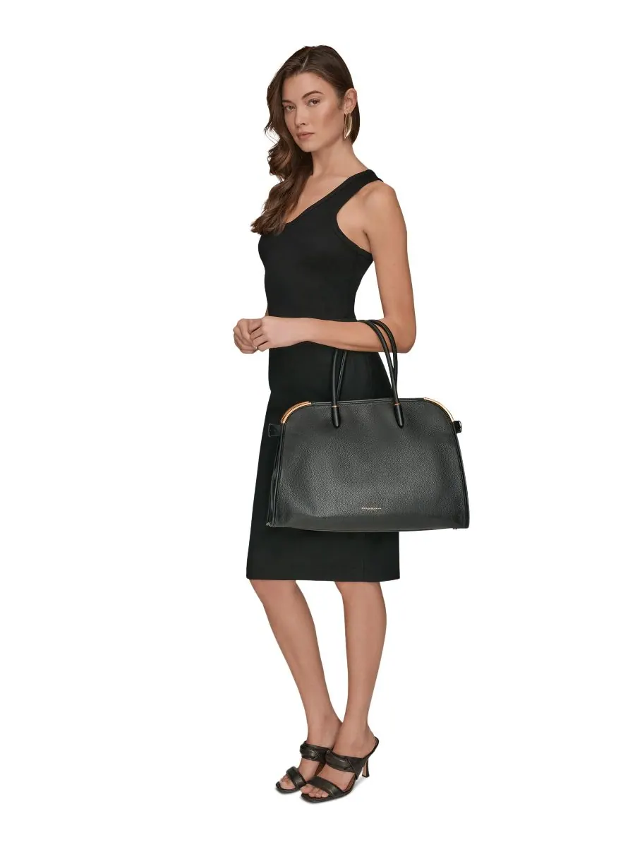 Средняя сумка-тоут из атласной кожи Donna Karan New York — изображение 4 из 5, черный/золотистый
