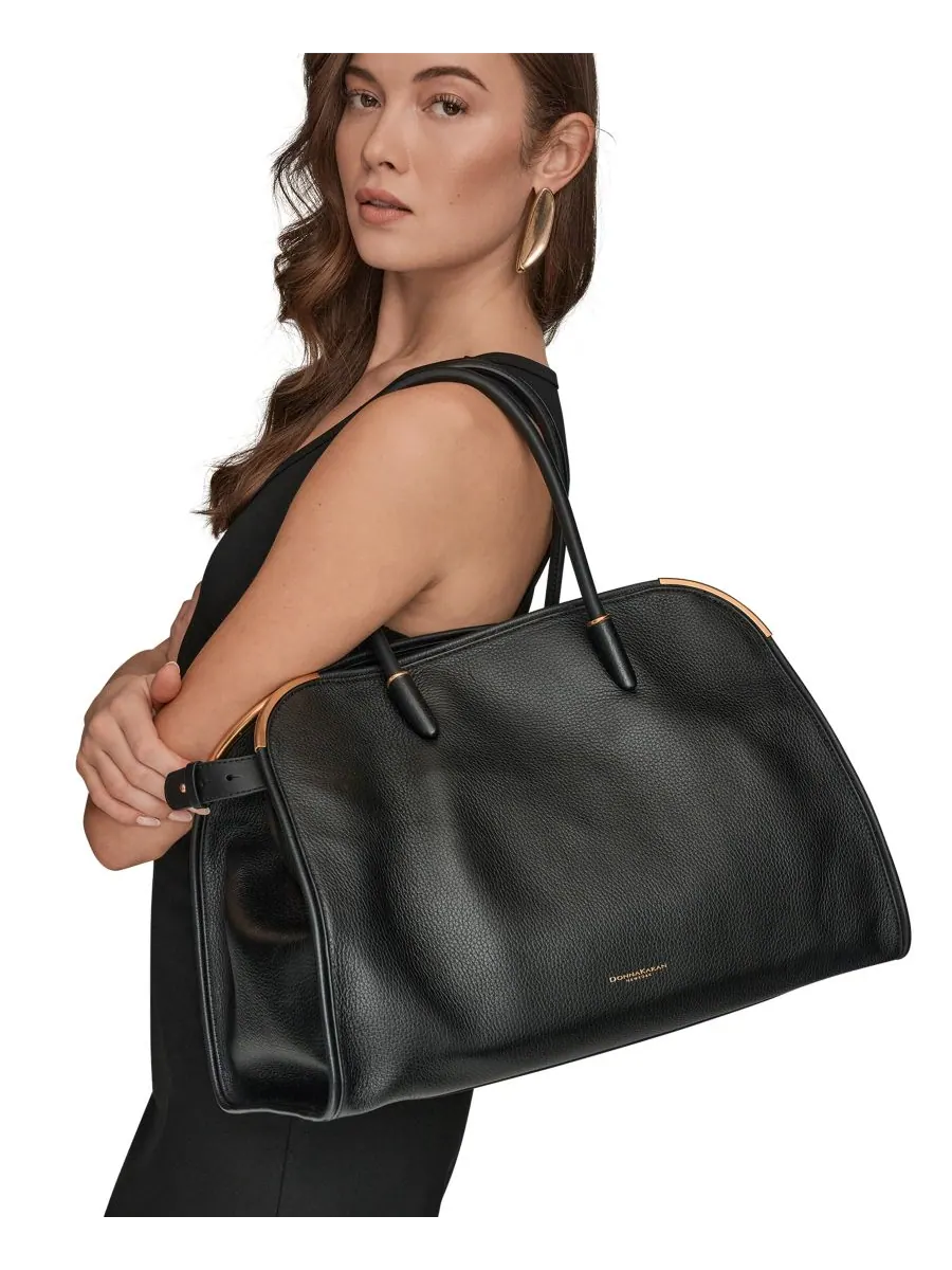 Средняя сумка-тоут из атласной кожи Donna Karan New York — изображение 5 из 5, черный/золотистый