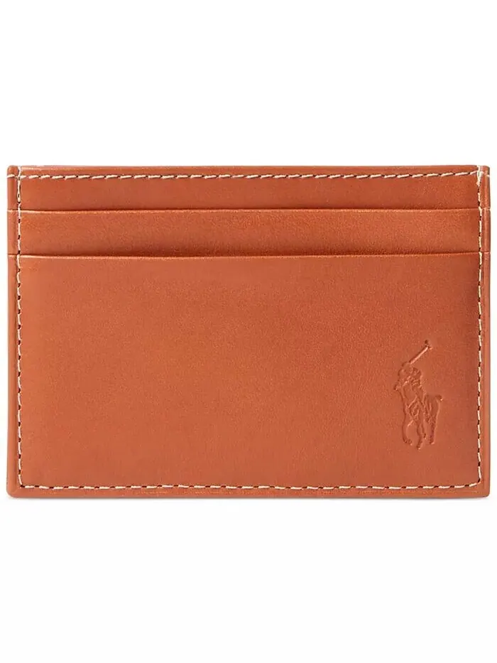 Мужской футляр для визиток и зажим для денег из полированной кожи Polo Ralph Lauren