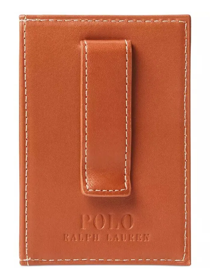 Мужской футляр для визиток и зажим для денег из полированной кожи Polo Ralph Lauren — изображение 2 из 2, коричневый