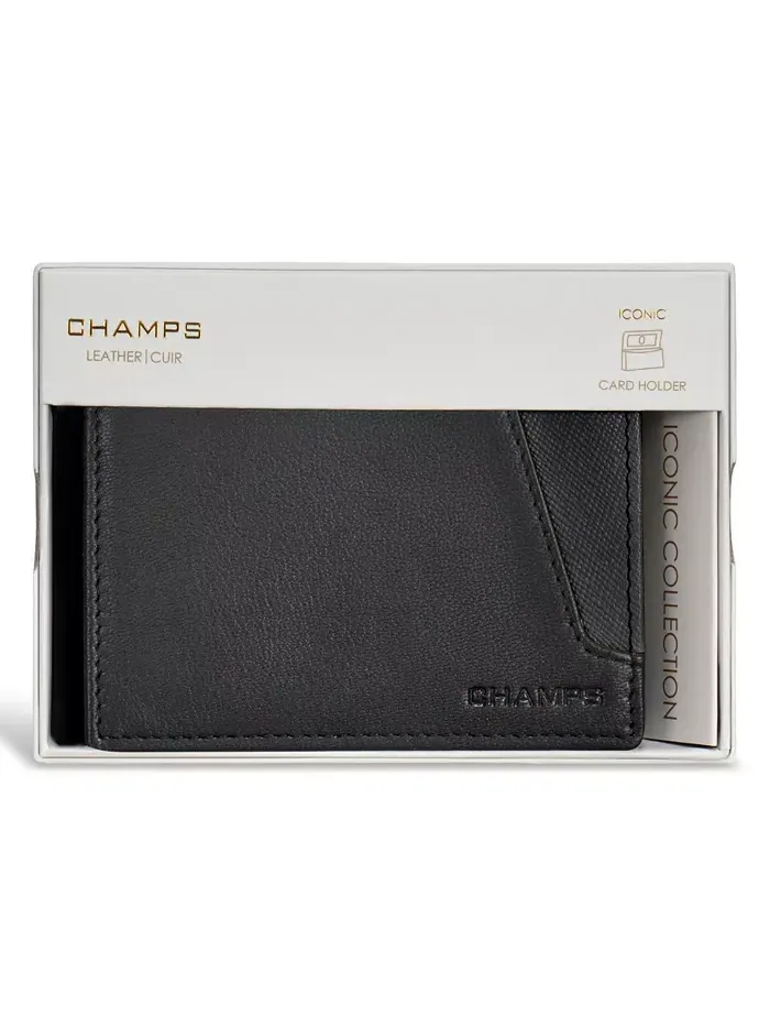 Мужской кожаный картхолдер Iconic Collection CHAMPS — изображение 5 из 5, черный