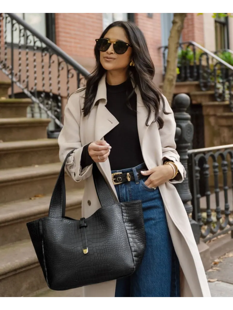 Сумка-тоут Mercer из тисненой крокодиловой кожи GiGi New York — изображение 5 из 5, черный