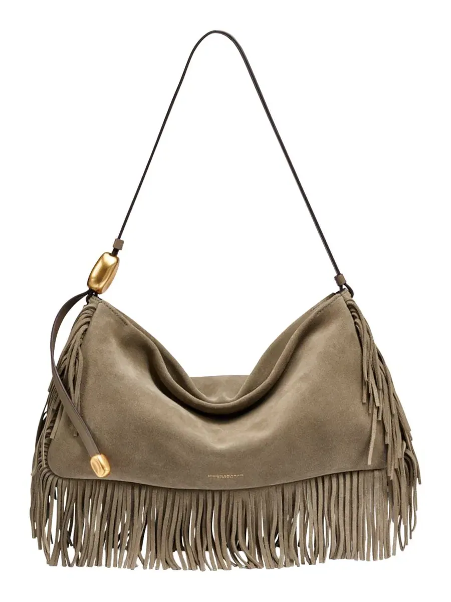 Сумка через плечо с бахромой Large Fringe Shoulder Handbag Donna Karan New York — изображение 1 из 6, трюфель