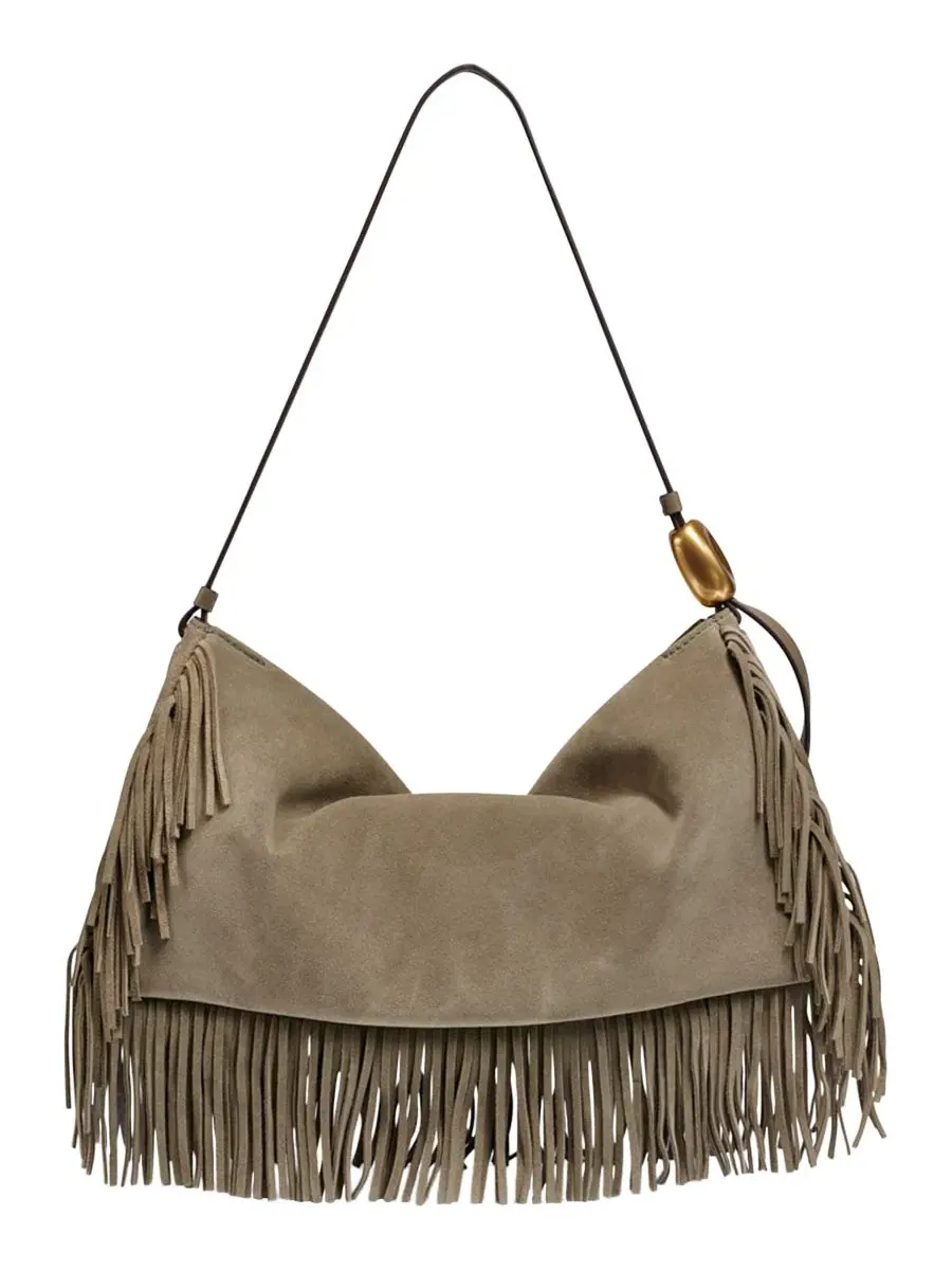 Сумка через плечо с бахромой Large Fringe Shoulder Handbag Donna Karan New York — изображение 2 из 6, трюфель