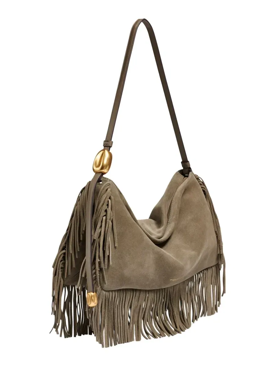 Сумка через плечо с бахромой Large Fringe Shoulder Handbag Donna Karan New York — изображение 3 из 6, трюфель