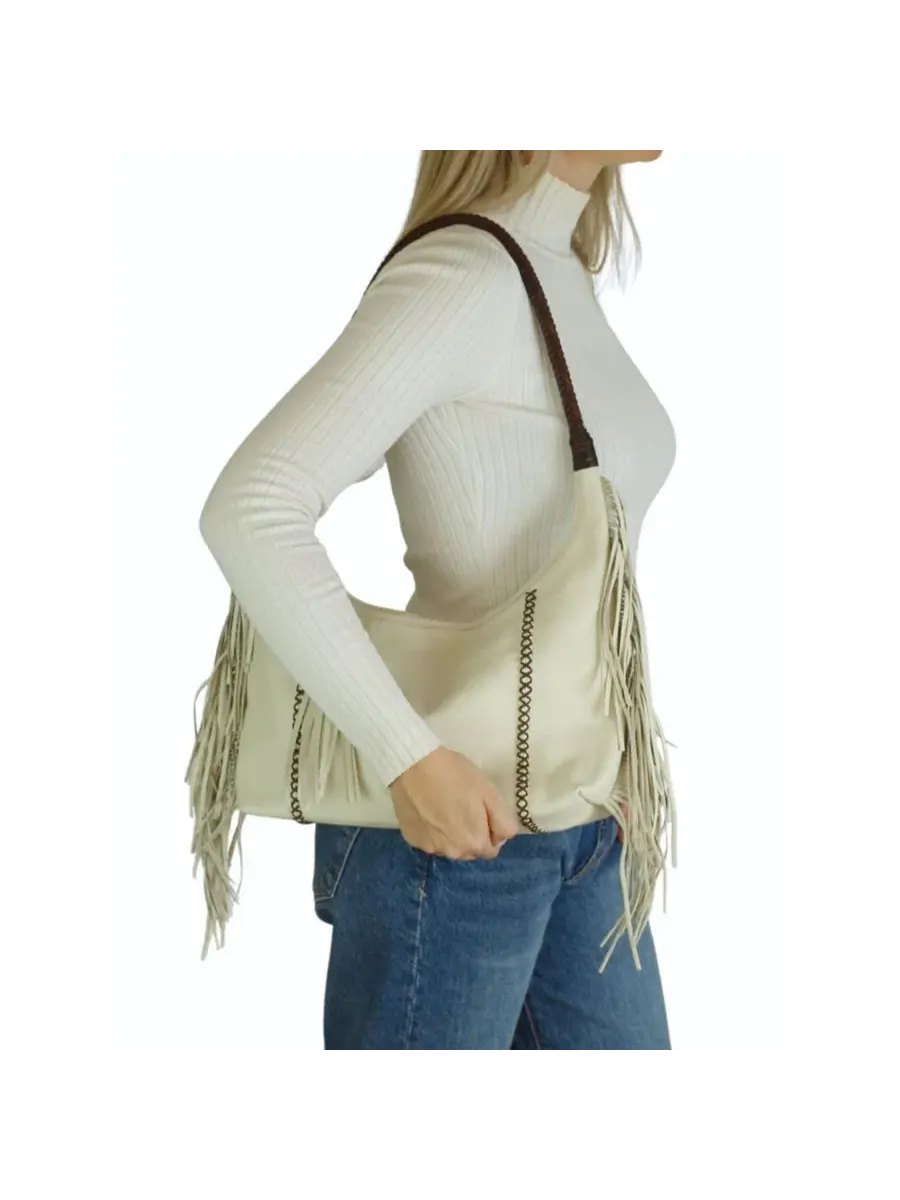 Сумка-хобо с бахромой Carlos Falchi — изображение 6 из 9, белый